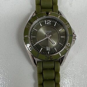 Fossil Olive Green Watch with Silver Details and Green Silicone band EUC